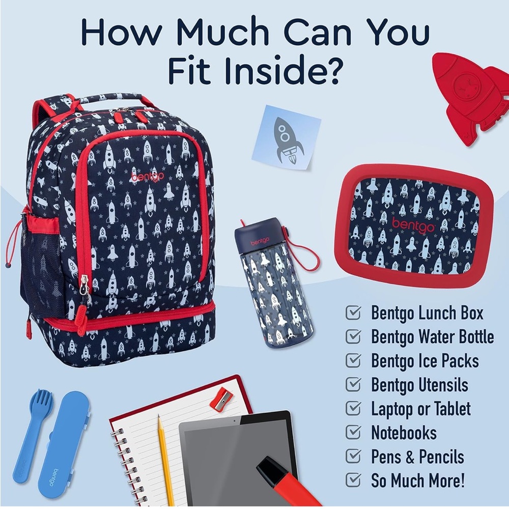 NWT Bentgo Lunch Bag Backpack Spaceship Print - Picture 3 of 9